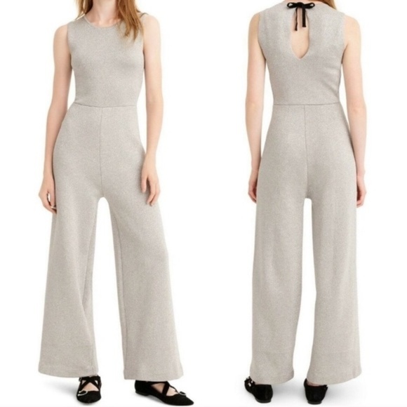 J Crew Metallic Silver Lurex Wide Leg Jumpsuit - Picture 4 of 4